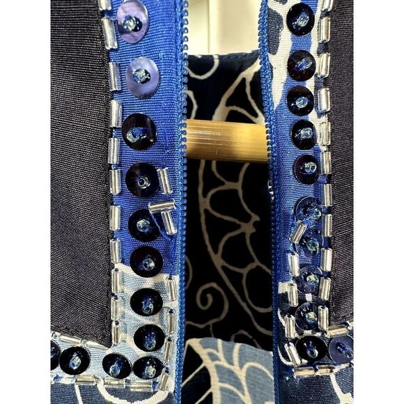 TORY BURCH Women's Silk Beaded Floral Sleeveless Shift Dress Blue Size 4 - Picture 11 of 11